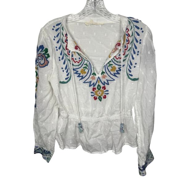 Forever That Girl White Embroidered Peasant Blouse Boho Festival Top 100% Cotton - Picture 1 of 12